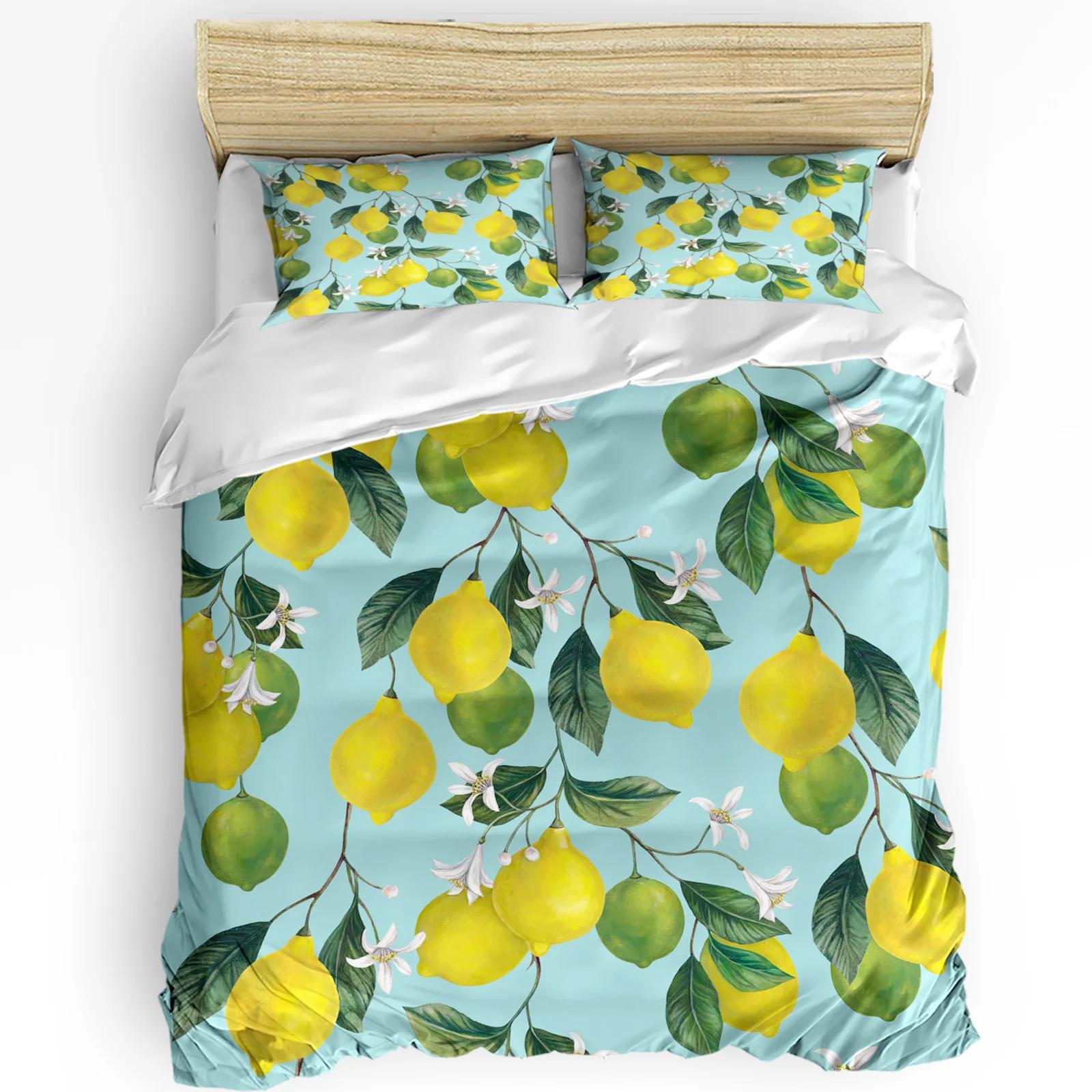 

Comforter 3Pcs Bedding Set Plant Lemon Flowers White Home Textile Pillow Case Boy Kid Teen Girl Bedding Comforter (quilt)-EU Single(135*200cm)3pcs