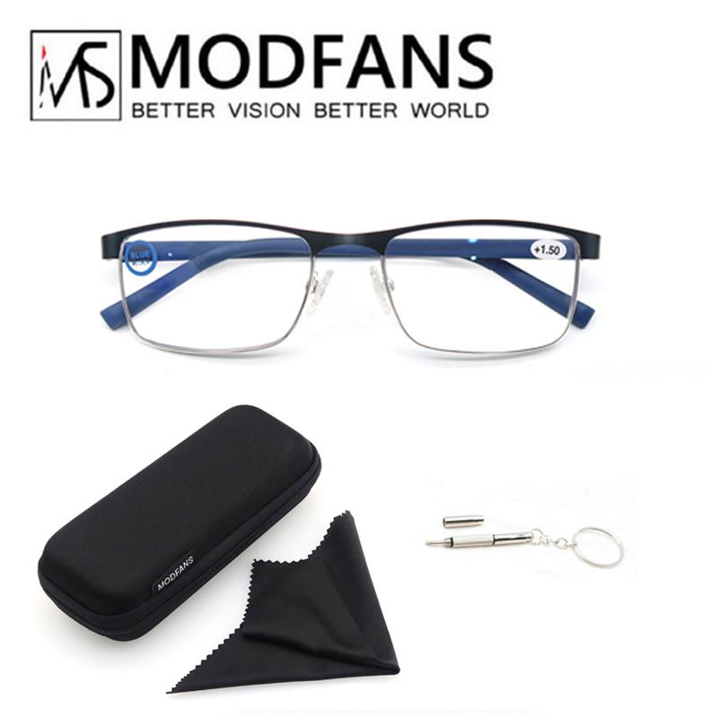 MODFANS Stainless Steel Full-frame Reading Glasses Metal Square Anti-blue Reading Glasses For Men And Women With Diopter.