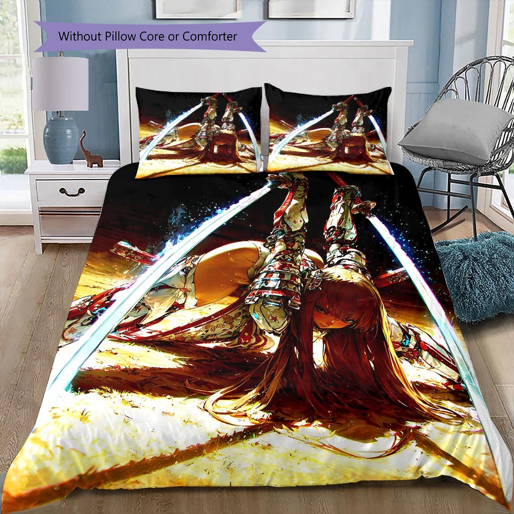 Set Copripiumino Trapuntato con Motivo Anime Federe Decorazione Casa Regalo di Compleanno (1 * copripiumino + 2 * federa, senza nucleo)