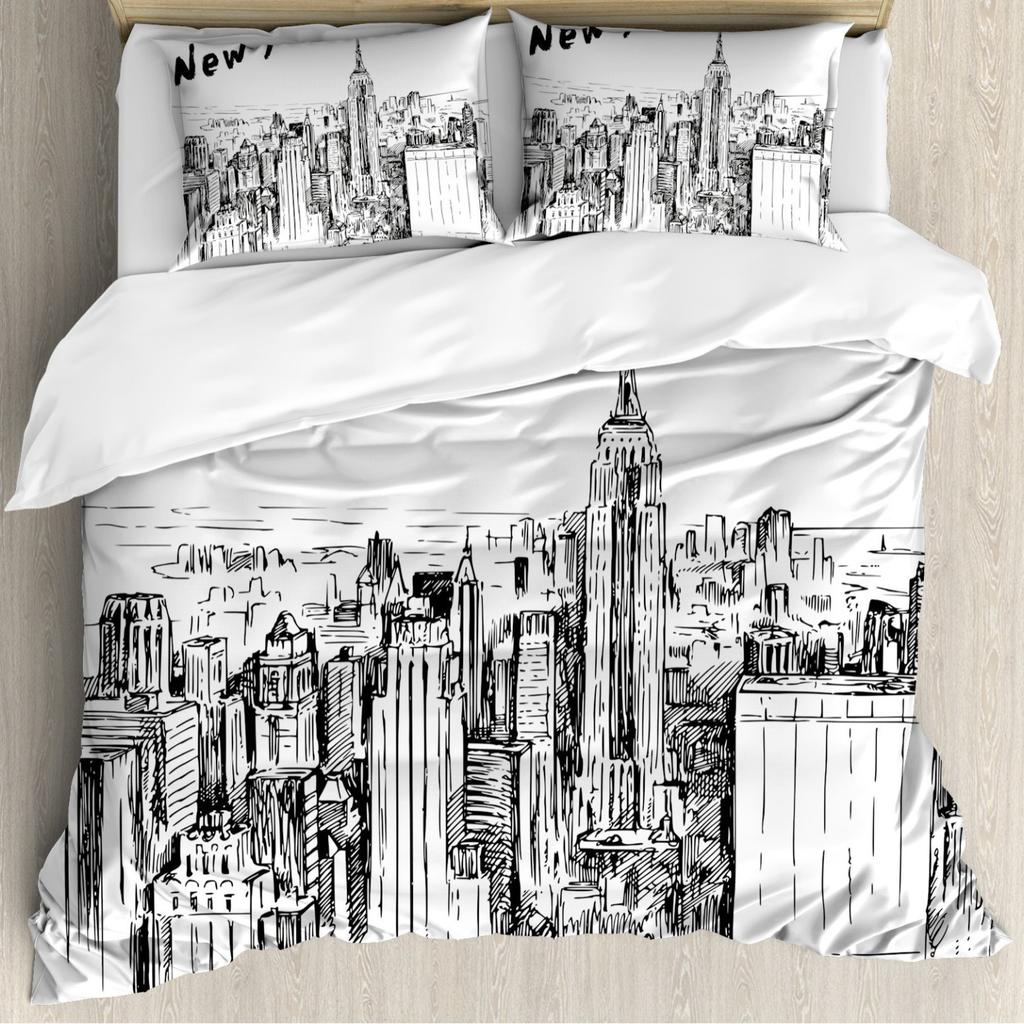 New York City Theme Duvet Cover Three-Piece Dormitory Bed Quilt Cover Set Quilt Cover