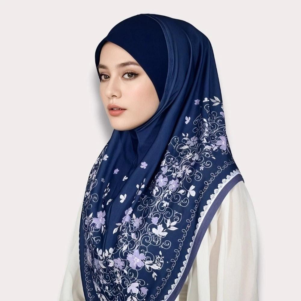 Breathable Eid Al-Fitr Long Floral Turban Adjustable Multiple Colors Printed Arab Lady Headscarf Versatile Cotton