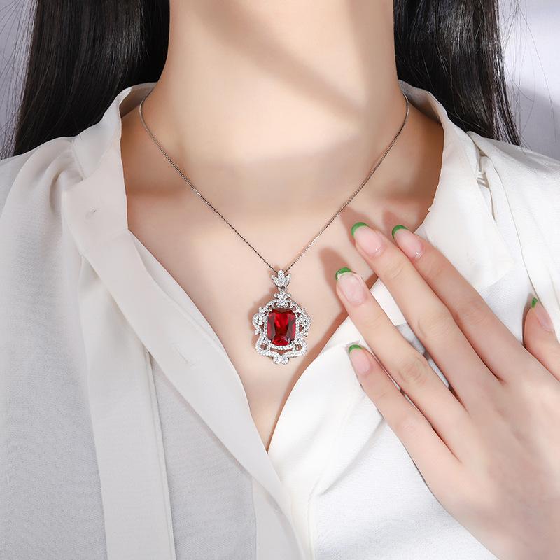 Jewelry Retro Style Simulation Color Treasure Full Diamond Luxury Inlaid Creative Pendant Necklace Main Stone 12 * 16