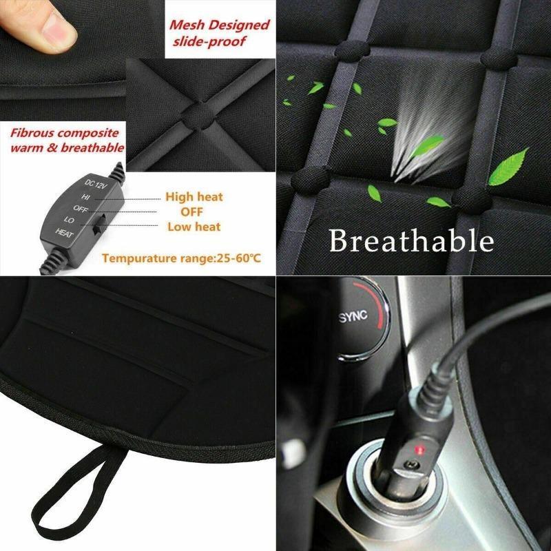 1PC Car Heated Seat Covers, 12V 2 Temperatures Settings Heated Seat Cushion Durable Black