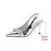 Female Shoes 2025 New Women's Slingbacks High Heels Crystal Pointed Toe Buckle Strap Thin Heel Pumps for Party & Dress