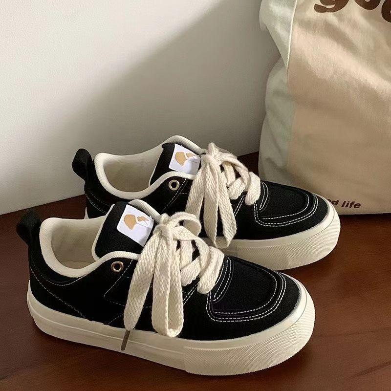 

Ретро женские кеды Осенние новые универсальные повседневные на шнуровке из матового холста однотонные с низким верхом женские вулканизированные туфли 35 чёрный