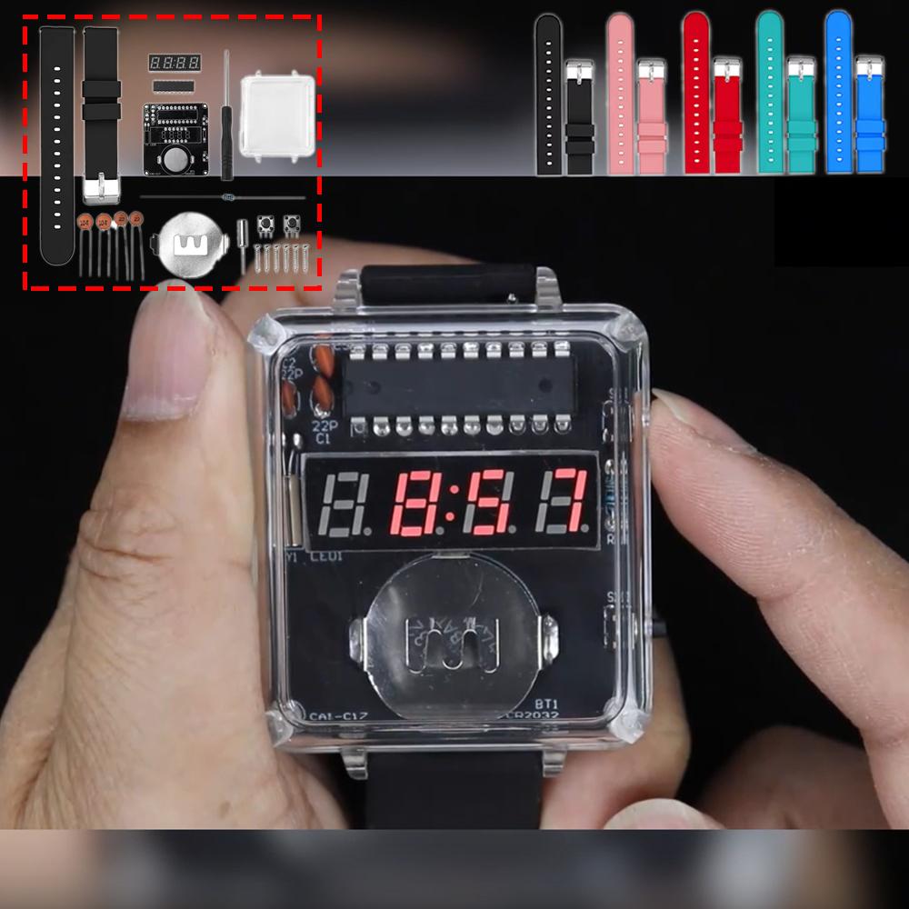 DIY Electronic Watch Kit Without Battery 0.28 inch LED Digital Tube Red Display Creative Soldering Project Transparent Case
