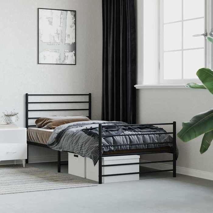 VidaXL Metal Bed Frame with Headboard-Footboard Black 75x190 Cm 352327