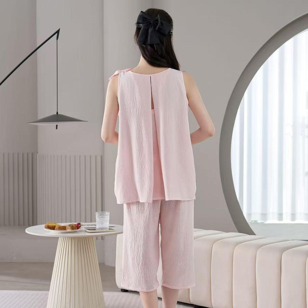 2026 Women's Summer Cloud Cotton Pajama Set: Lightweight Vest & Cropped Pants, Convertible to Relaxed Style