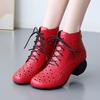 Stivaletti da Donna in Pelle Traforati con Tacco Chunky alla Caviglia Nuovi Primavera Estate Suola Morbida Taglia Grande Punta Tonda Scarpe Grotta con Lacci Stivali Cool