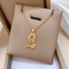 Pink Tulip Light Luxury Temperament Gorgeous Full Diamond Necklace Female Versatile Collarbone Chain Titanium Steel Chain