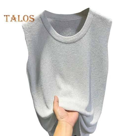 

Женские топы-безрукавки с круглым вырезом, без рукавов, однотонные, свободного кроя, из ледяного шелка, дышащие, универсальные, жилеты белый