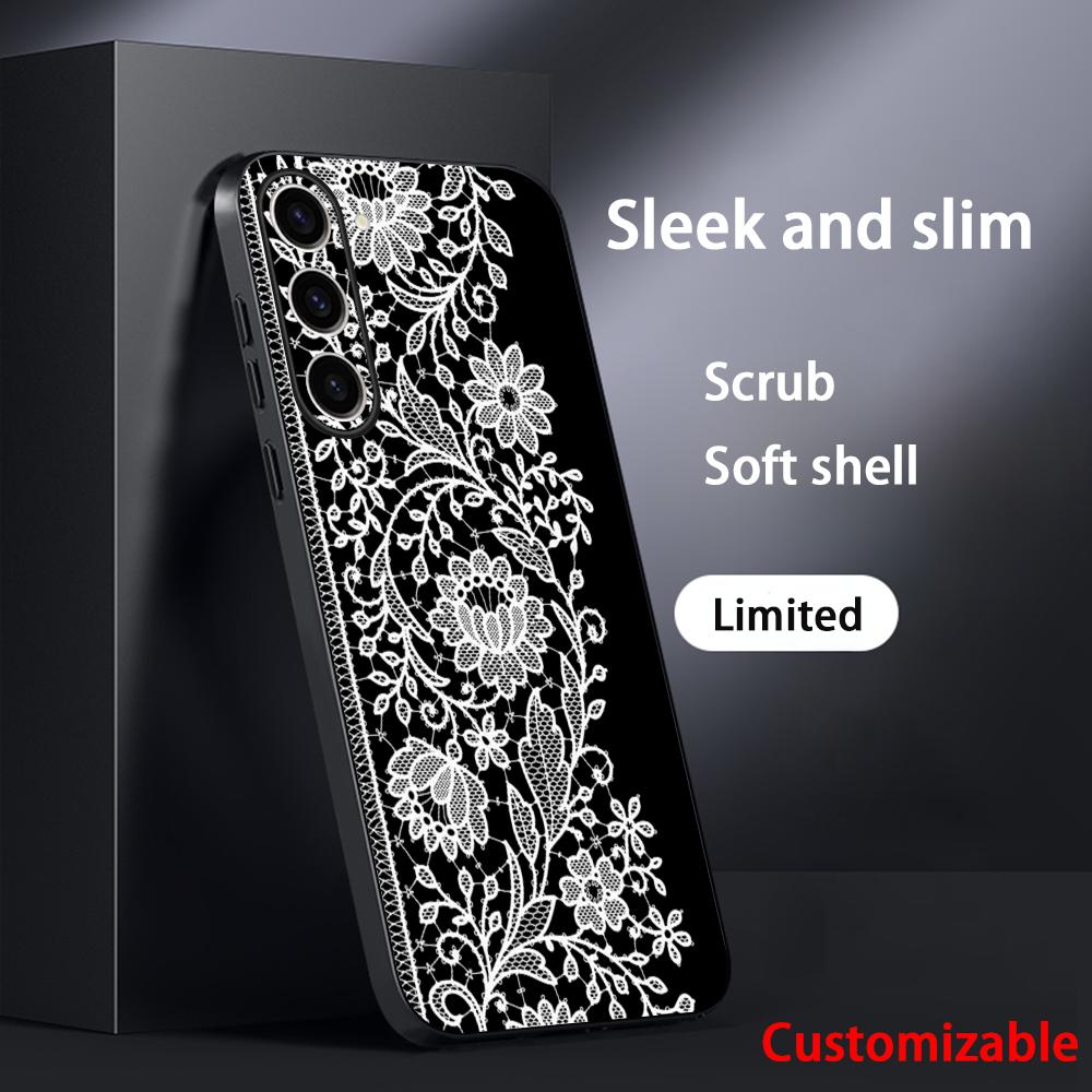Lace print Black art pattern design Phone Case For Samsung Galaxy S26 S25 S24 S23 S22 S21 Plus Ultra Note20 Soft Black