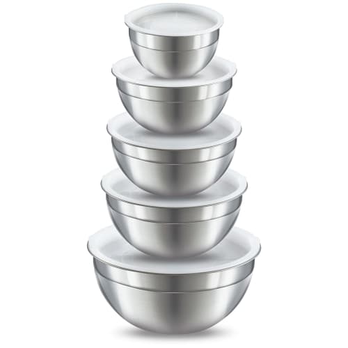 

WEZVIX 5-Piece Mixing Bowl Set with Airtight Lids, Stainless Steel Nesting Storage Bowls, Easy to Clean, 7-5-4-3.5-1.5 QT, Ideal for Mixing Healthy Me