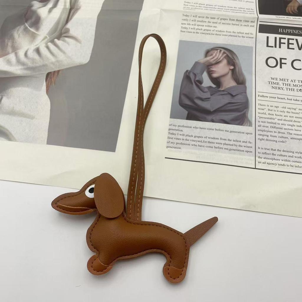 Leather Sausage Dog Charm: Cute Puppy Pendant for Women's Handbag, Trendy Keychain Accessory