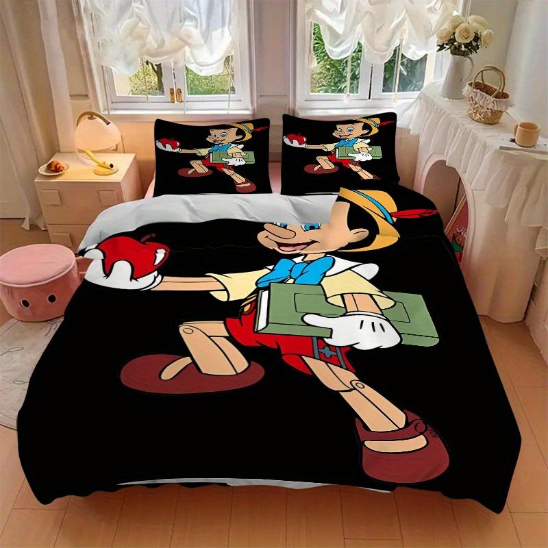 3pcs Apple Pinocchio Design Cartoon Printed Quilt Set - Soft and Comfortable Quilt Cover for Bedroom, Guest Room and Dormitory Decorative Bedding