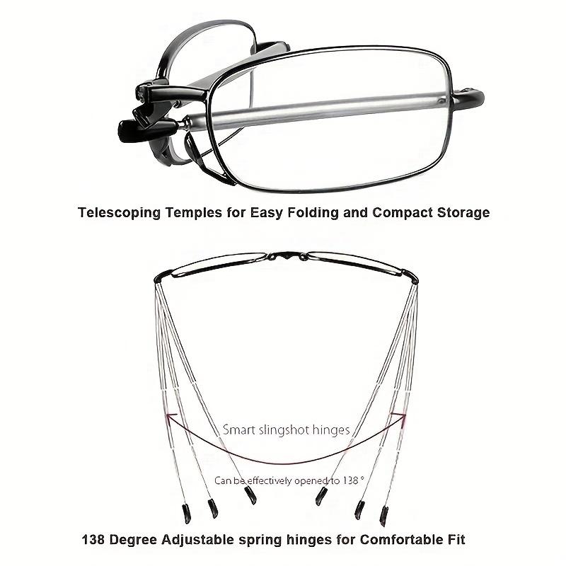 Unisex Foldable Reading Glasses for Presbyopia Stylish Comfortable Spring Hinge Computer Screen Friendly with Protective Case