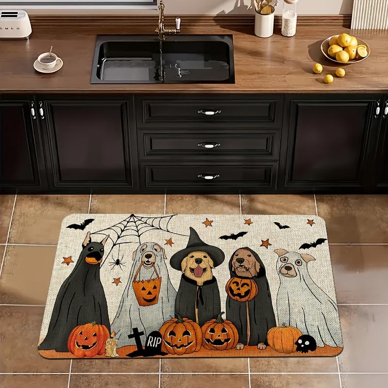1 Stück Halloween Rutschfeste Fußmatte Gruselige Hund Hexe Matten mit Kürbissen Fledermäusen Geistern Teppich für Halloween Party Heimdekoration Teppiche
