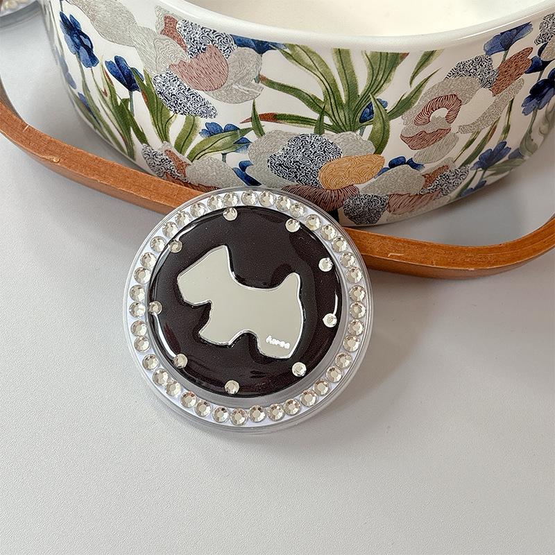 Rhinestone Puppy Mirror Magnetic Suction Solid Color Round Mobile Phone Airbag Bracket Retractable Wind Portable Ring Buckle