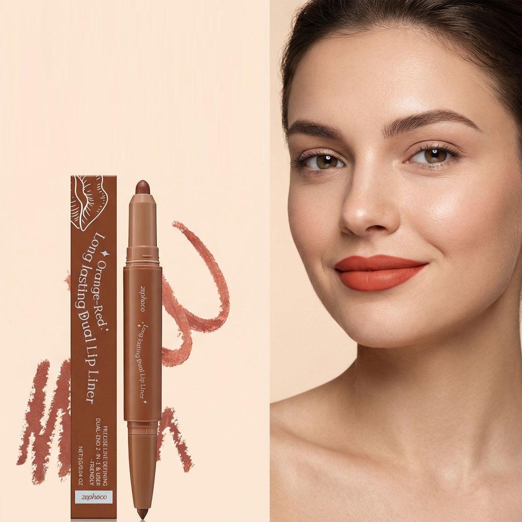 Zephoco Soft & Moist Double-Ended Lip Liner (Orange-Red) – Lightweight, Highly Pigmented, Long-Lasting Daily Lip Makeup.