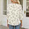 Women's Floral Print 3/4 Sleeve Round Neck Pleated Top Lightweight Casual Blouse Suitable for Daily Wear and Various Occasions