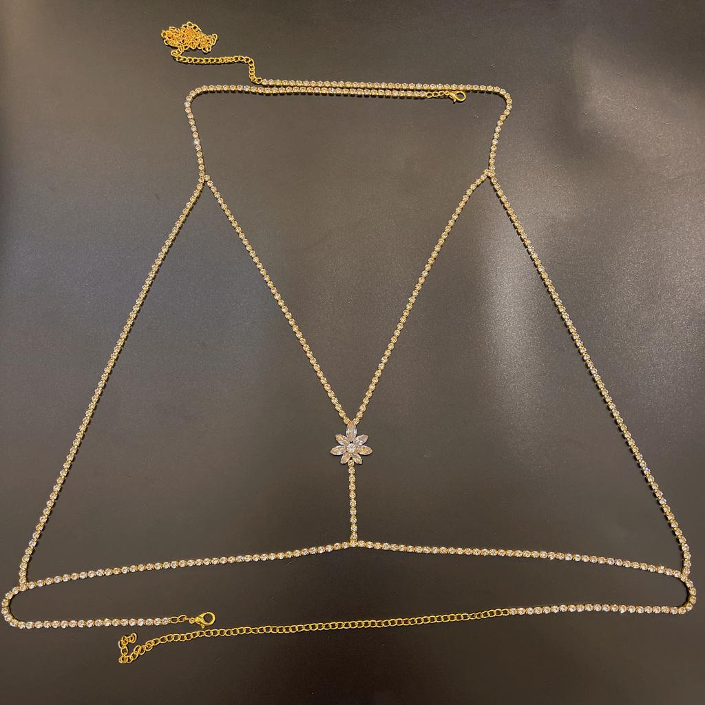 European And American Rhinestone Body Chain Simple Chest Chain Bra, Sexy Shiny Cross Geometric Circle Integrated Chain Bra