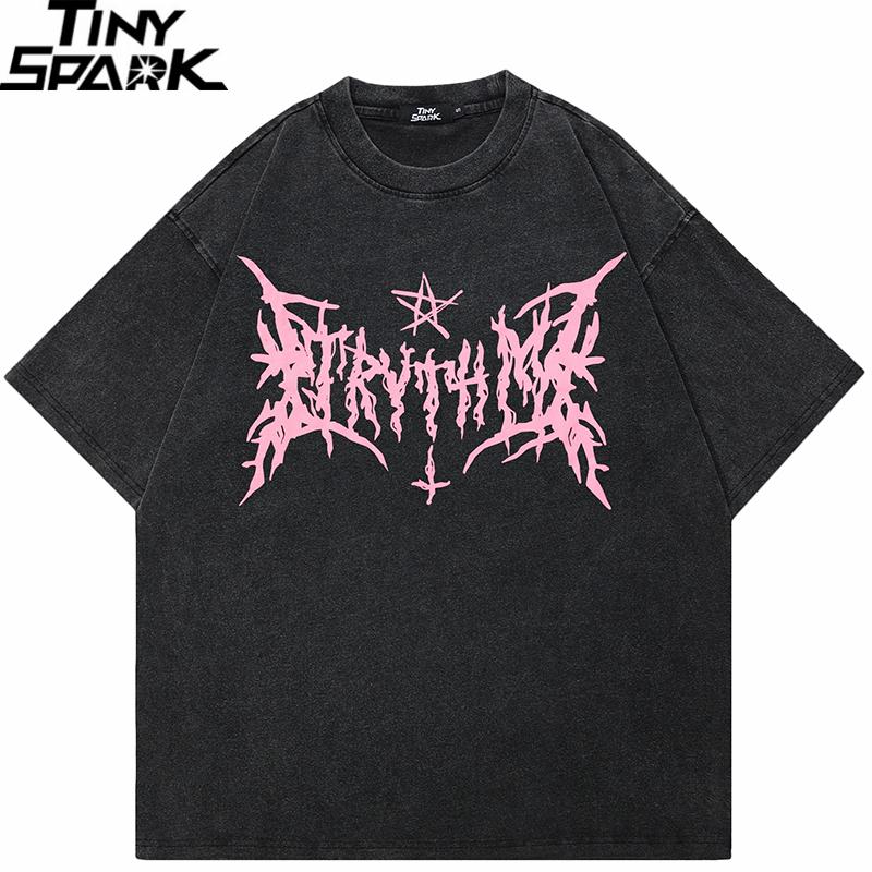 Hip Hop Vintage Washed Black TShirt Streetwear Retro Letter Graphic T Shirt Cotton Unisex Tshirt Men Tops Tees Dope YK
