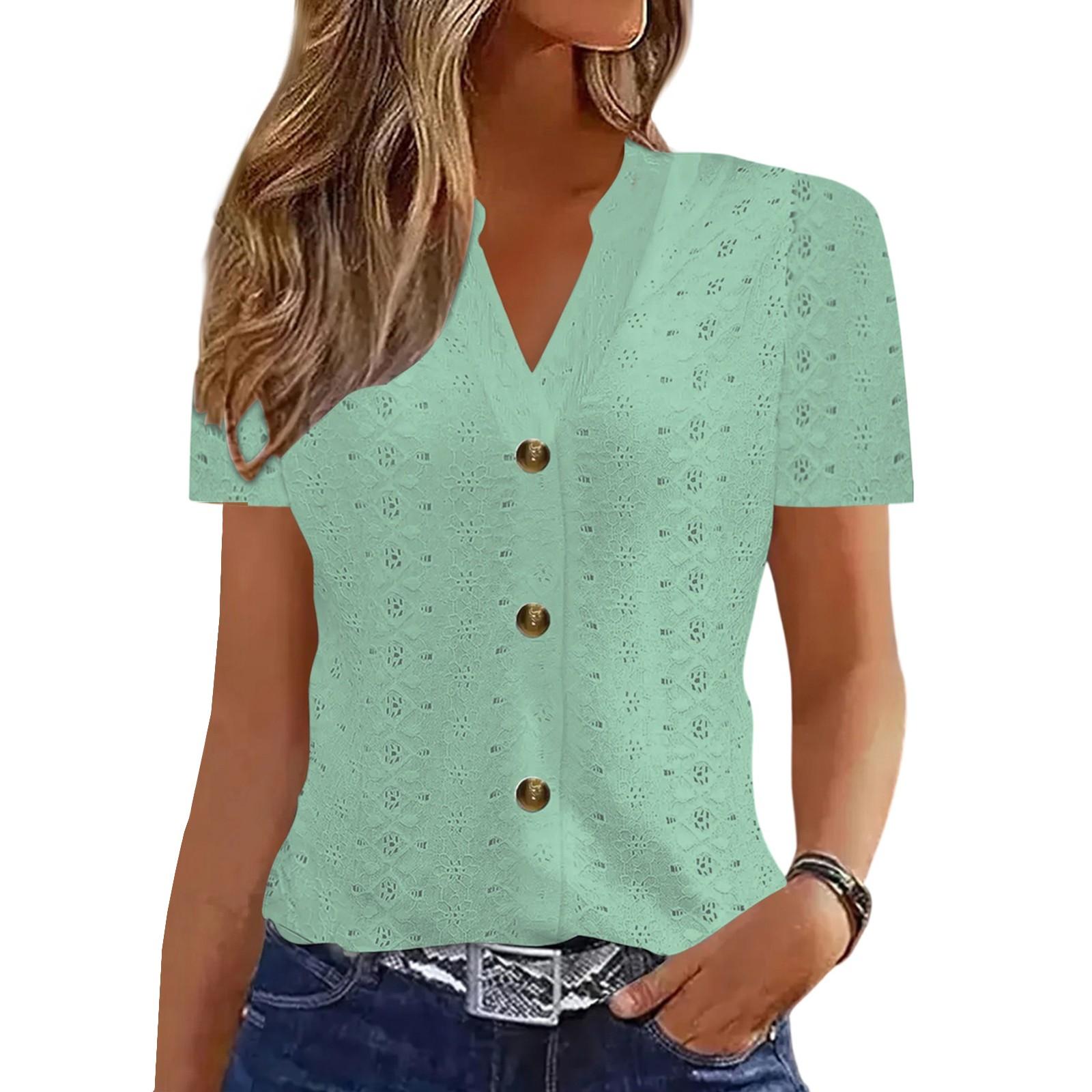 

Женские топы, нарядные, повседневные, с V-образным вырезом, однотонные, с коротким рукавом, повседневные топы, летняя рубашка S зелёный