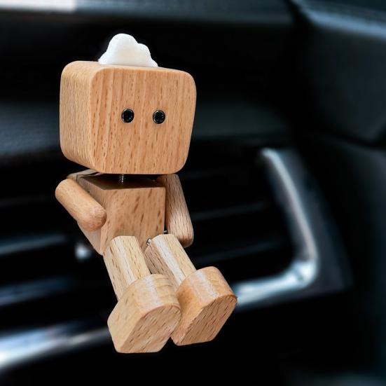 Wooden Man Figurine with Swing Feet Car Aromatherapy Ornament Handcrafted Wooden Art Piece Auto Decor