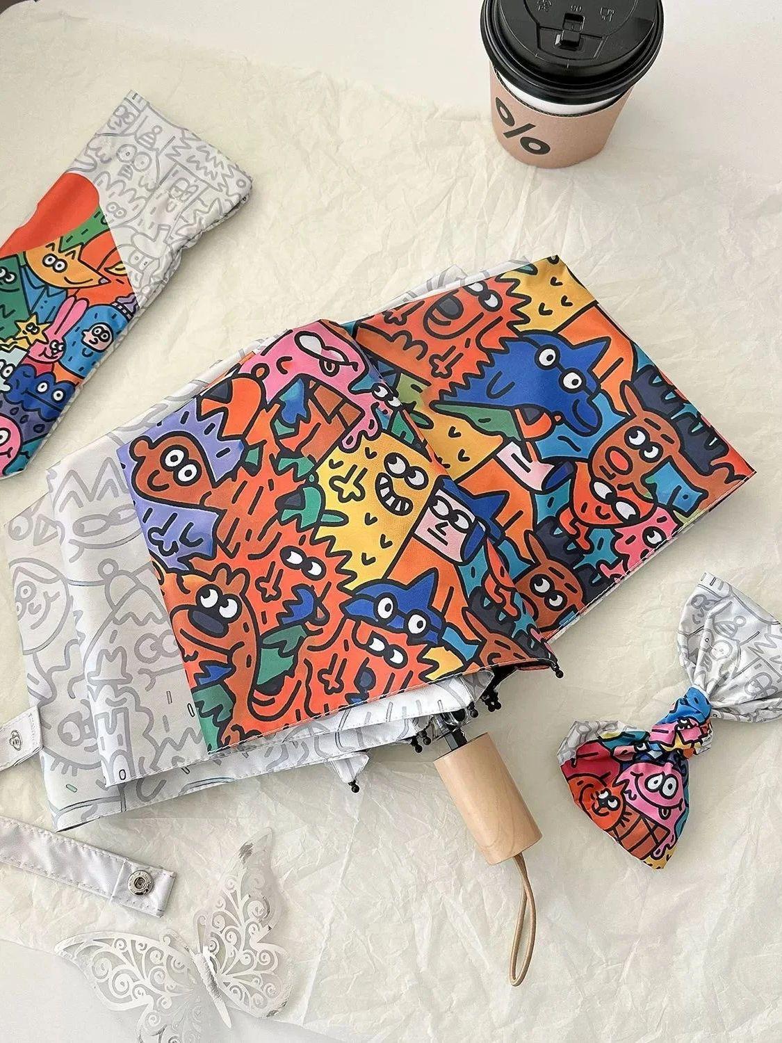 

Смешной зонт-граффити полностью автоматический солнце-солнце дождь двойного назначения искусство винил защита от солнца ультрафиолет складной солнцезащитный зонт для мужчин