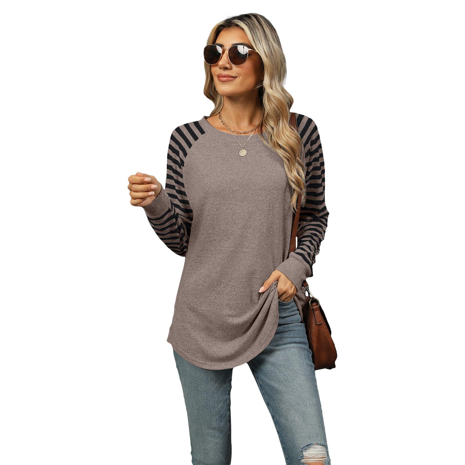 

Ladies New Versatile Work Four Seasons Leisure Daily Sexy Beautiful Loose Top Long Sleeve T-Shirt XXL коричневый