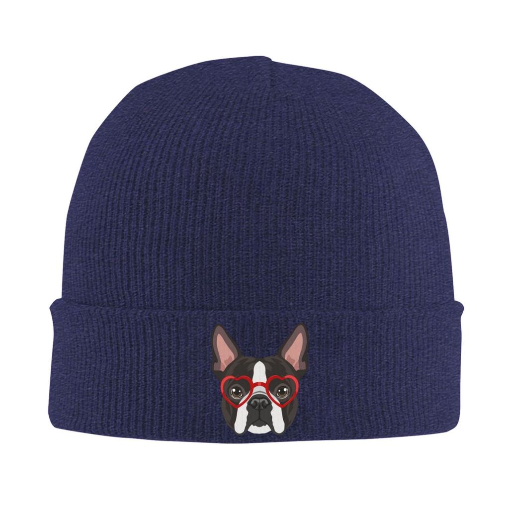 Boston Terrier Chien Hipster Lunettes Impression Bonnet Tricoté Chaud Hip Hop Chapeau Automne Hiver Extérieur Bonnets Chapeau pour Unisexe Unisexe Adulte