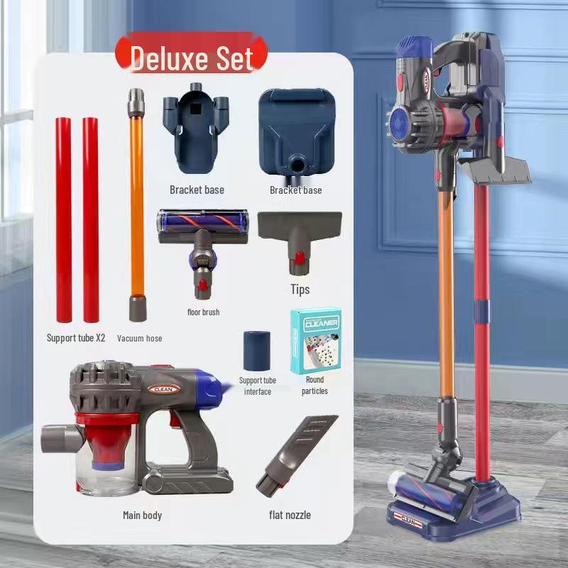 Kids' Electric Pretend Vacuum Cleaner & Cleaning Toy Set: Broom, Dustpan, and Simulated Sweeper.
