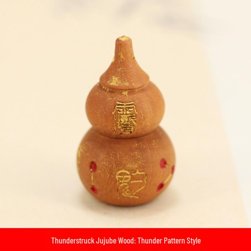 Gourd Ornament Lightning-Struck Jujube Wood Carving with Lightning Pattern, Approx. 3.5CM - DIY Decoration Accessory