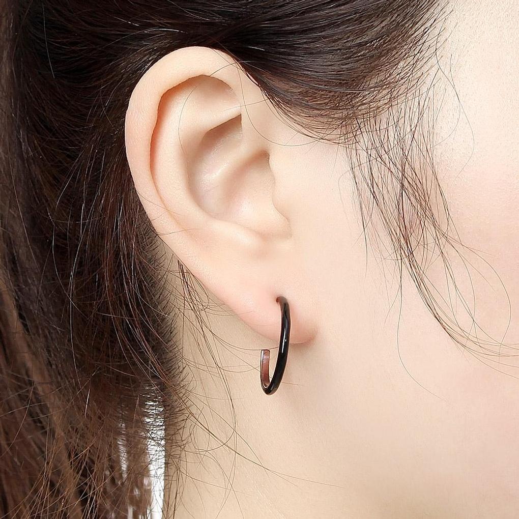 925 Silver Platinum Plated Chic Black Ring Earrings