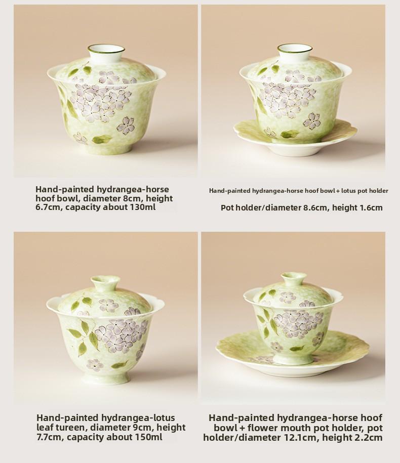 Hand-painted Hydrangea Gaiwan Vintage Tea Tureen Tea Bowl with Lid Kit Tea Maker Cover Bowl Tea Ceremony Accessories Ornaments