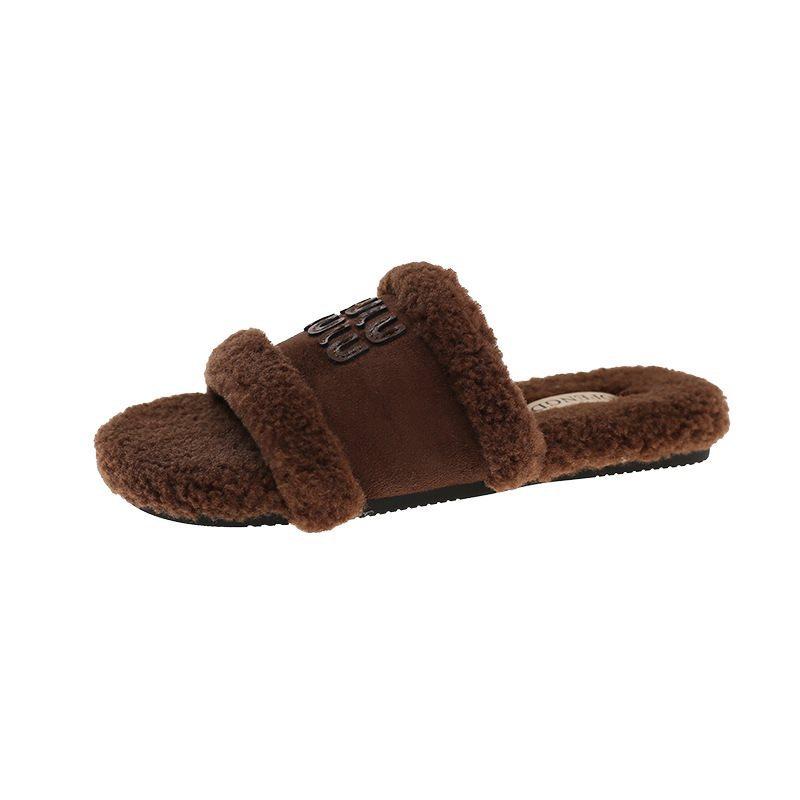 Autumn and Winter 2025 Korean Version of Half-drag Gentle Fluffy Slippers Women Wear New Fairy Velvet Temperament Flat Bottom Retro