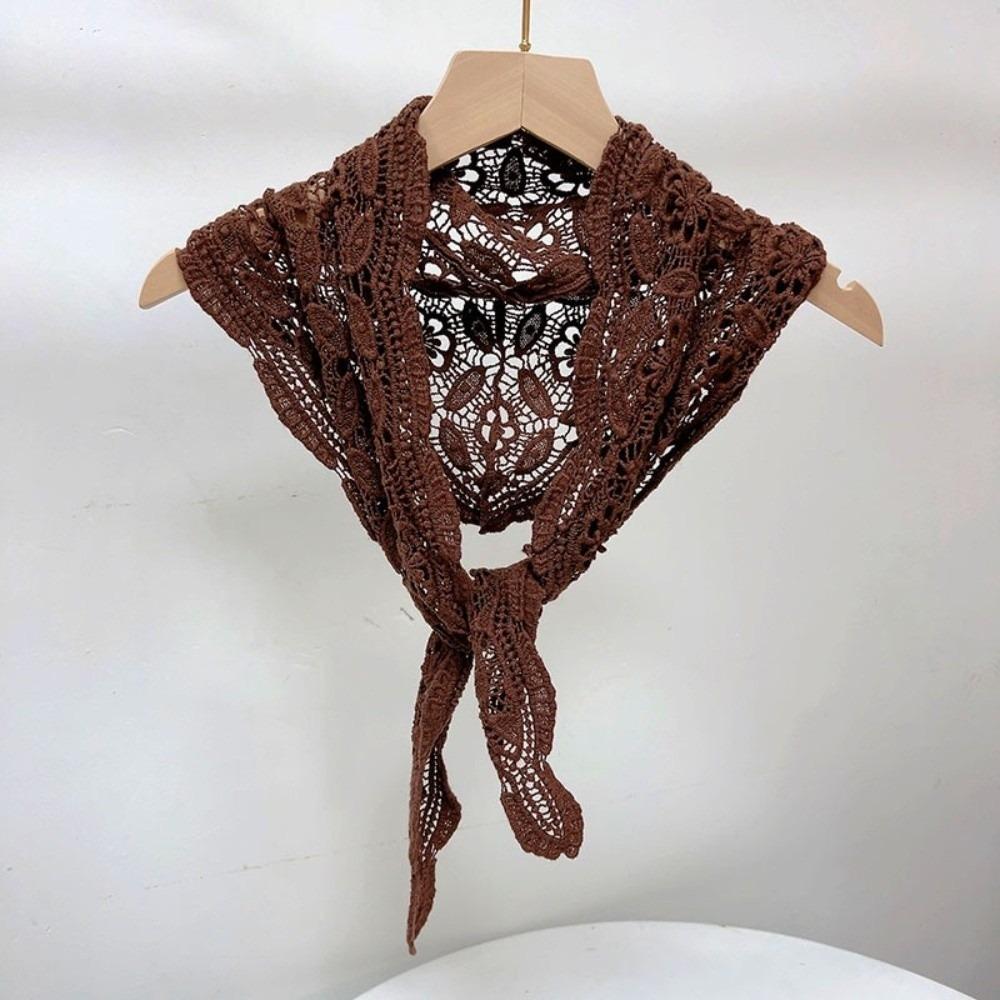 Ethnic Style Knitted Triangle Scarf White Fart Curtain All-match Crochet Flower Scarves Female