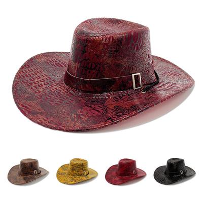 Retro Cowboy Hat Men European and American Camping Leather Printed Sun Hat Women Outdoor Mountaineering Sun Protection Hat