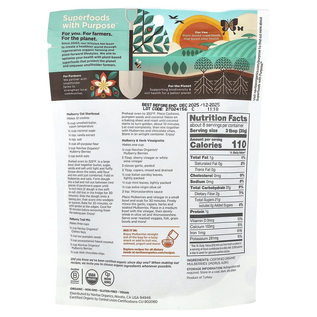 Organic Mulberry Berries, 227 G (8 Oz)