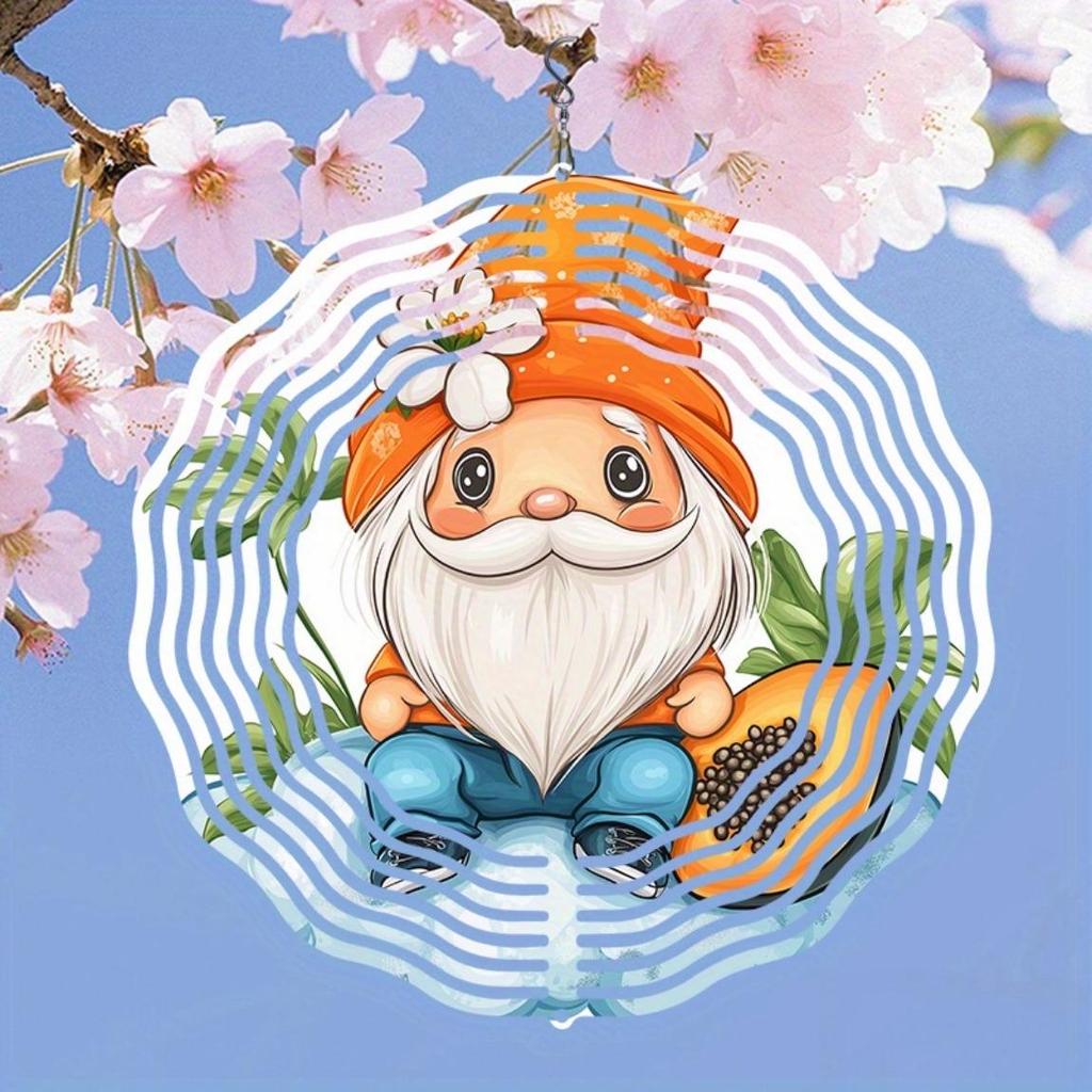 2D Metal Wind Chime with Festive Gnome and Cantaloupe Design Outdoor Garden Decor for Home Wedding Birthday Christmas Gift