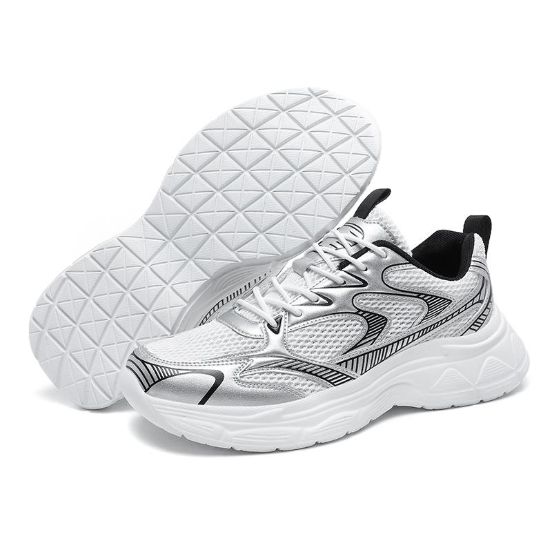 Weiße Dad Sneaker Dicke Sohle Herren Frühling Herbst Sommer Erhöhungsschuhe Gummi-Unterseite Nicht-Leder Freizeitsneaker