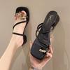 Fashion versatile retro thick heel thin strap Roman medium heel cool slippers women's 2025 summer new outer wear cover toe slippers women