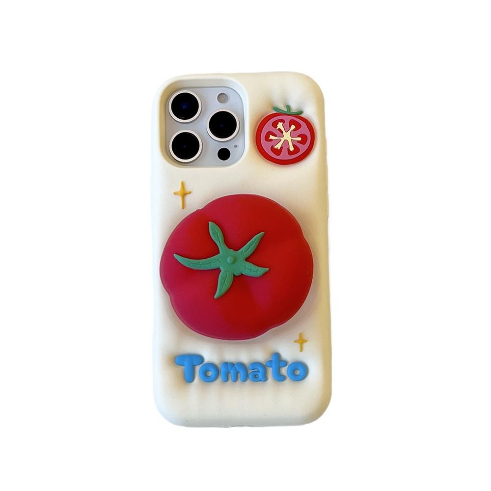 

Cute Red Tomato Telescopic Bracket Phone Case for IPhone 16 16Pro 14 15 17 Pro Max 13 Pro Cover Holder Silicone Shockproof Cover iPhone17