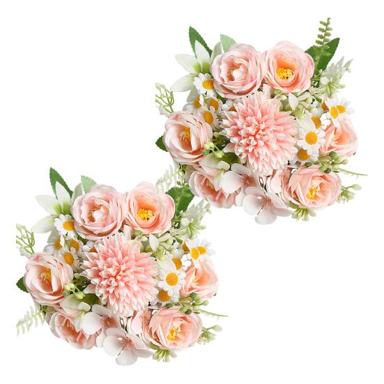 2 stk Falsk blomsterbukett Simulerte tusenfryd Realistisk hortensia Roser Kunstige blomster for Hjem Bryllupsdekorasjon Fotorekvisitter