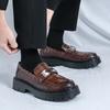 Men's Glossy Leather Thick-Soled Loafers - British Style Slip-On, Large Size, for Spring & Autumn