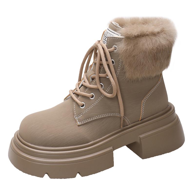 Moda 2024 Wysoka Jakość Damskie Krótkie Botki z Okrągłym Noskiem Okrągły Nosek Jednolity Kolor Sznurowane Odporne na Zużycie Damskie Buty Botines De Mujer