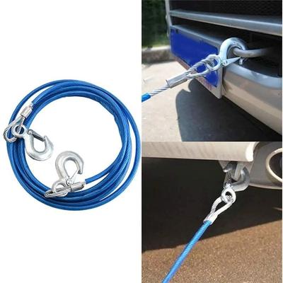Car Towing Rope 3-7 Tons Steel Wire Rope Trailer Towing Towing Rope with Hook Trailer Rope Car Emergency Tool Self Rescue Tool