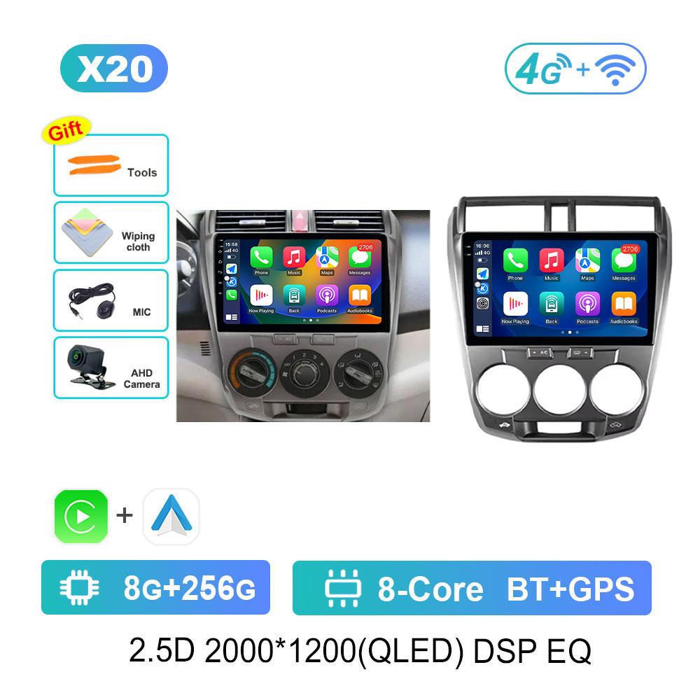 for Honda City 2008 - 2014 Android 14 Intelligent System Car Radio Multimedia Video Player 4G GPS Navi WiFi Split Screen