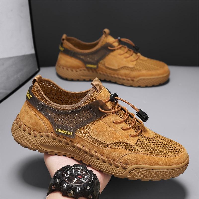 Large size hand-sewn versatile breathable comfortable leather men's shoes hollow fashion trendy shoes lightweight running shoes