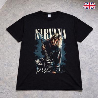Camiseta Nirvana Kurt Cobain Guitarra Grunge Banda de Rock Camiseta Adultos Niños Negro